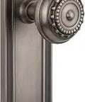 Mission Plate With Meadows Knob Passage Door Hardware Set In Antique Pewter Finish, 2.375 Inch Plate, Easy Install