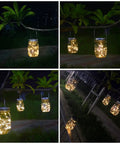 Dope Solar Mason Jar Lights 4 Pack With 30 LEDs Waterproof Fairy String Lights hanging in garden at night