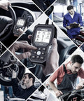 Technician using Volvo All Systems OBD2 Scanner With Full Diagnostic Tool For Volvo Cars Pro Grade Code Reader ABS Bleed Injector.