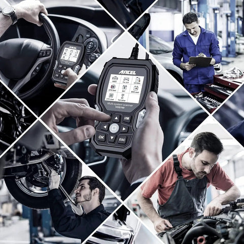Technician using Volvo All Systems OBD2 Scanner With Full Diagnostic Tool For Volvo Cars Pro Grade Code Reader ABS Bleed Injector.