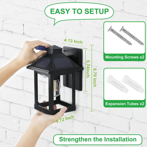 Two Pack Solar Wall Lanterns Outdoor With Three Modes Dusk To Dawn Motion Sensor LED Sconce Lights IP65 Waterproof