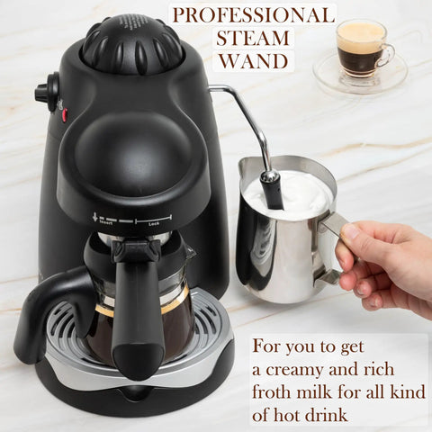 Professional Espresso Maker With Built In Milk Frother And Clear Glass Carafe, Reliable 3.5 Bar Pump Pulls Smooth Shots For Homemade Lattes, steam wand frothing milk.