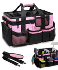 Wearable Cleaning Caddy Bag In Pink With Adjustable Straps And Divider 14 Inch Cleaning Supplies Organizer For Housekeepers And Cleaners water-resistant nylon with pockets