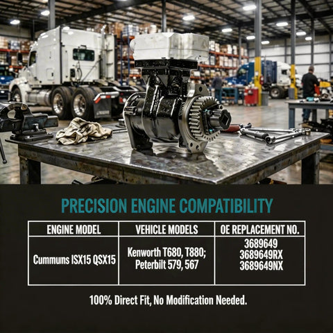 Air Brake Compressor Replacement for ISX15 QSX15 Trucks 2010-2024, 12V Heavy Duty One Cylinder Gear Drive on workshop table