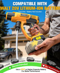 Man holding Workhorse Cleaning Tool For DeWalt 20V Battery System, Tool Only with 16.4 Ft Hose and six-in-one nozzle settings.