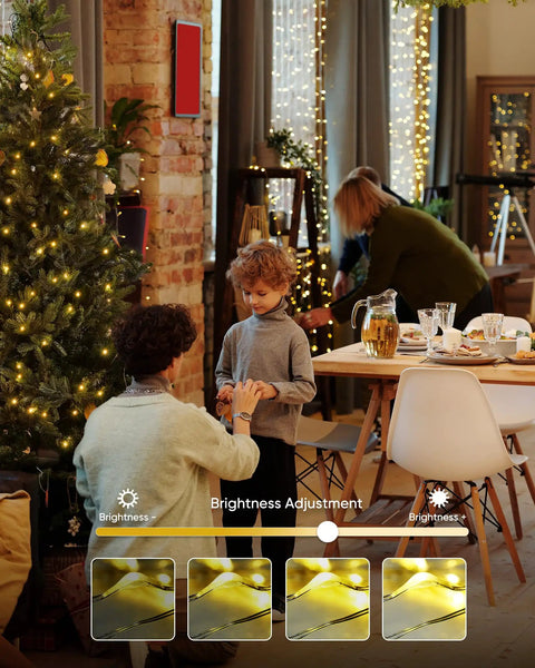Family decorating with 4 Pack 20 Ft 60 Led Fairy Lights Battery Operated With Remote Waterproof 8 Modes Firefly Twinkle for holidays.