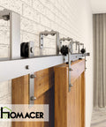 Brushed Nickel Double Track U Shape Bypass Sliding Barn Door Hardware Kit For Two Doors, 6.6ft Flat Track installed view