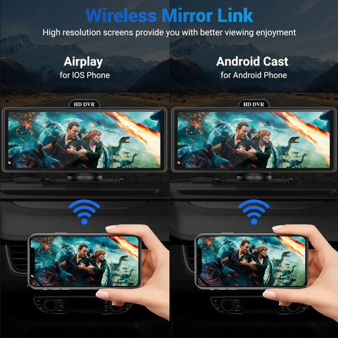 Wireless CarPlay Screen With 4K Dash Cam And 10.26 Inch Portable Touchscreen For Cars Android Auto And CarPlay Ready 1080p Backup Camera