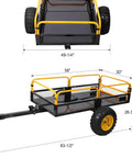 Tow Behind Dump Cart With 1000 Lb Load Capacity And Built-Tough Solid Steel Bed For ATV UTV Lawn Mower Tractor Yard And Farm