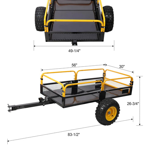 Tow Behind Dump Cart With 1000 Lb Load Capacity And Built-Tough Solid Steel Bed For ATV UTV Lawn Mower Tractor Yard And Farm