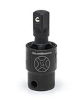 Close-up of one quarter inch drive impact pinless universal joint with X Core design in sleek black finish showing ball detent.