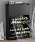 Slim 3-Flip Shoe Storage Cabinet With Odor Control Deodorizer, Back Panels For Stability, Freestanding Entryway Organizer