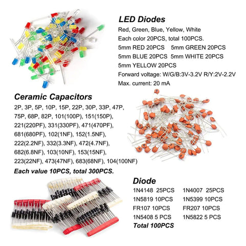 Image showing parts of the Huge 1500 Piece Electronic Component Kit With Resistors Transistors Ceramic And Electrolytic Capacitors