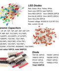 Massive 1500 Piece Electronics Component Kit with resistors, transistors, ceramic and electrolytic capacitors, assorted diodes for DIY projects.