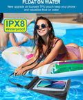 Beefy Capacity Floating Waterproof Phone Pouch For iPhone 17 16 13 12 11 Pro Max And Galaxy S22 S21 in pool with woman on float