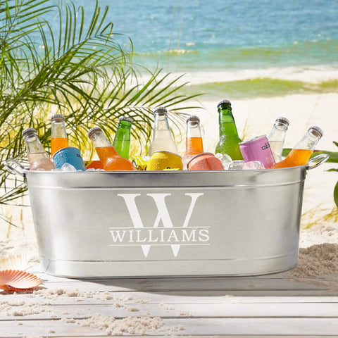 Personalized Galvanized Beverage Tub With Name And Initial For Parties, Custom Drink Cooler, 5.5 Gallons, Backyard Bar Must-Have