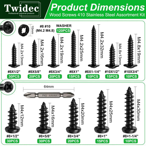 Assorted screws from All In One Wood Screws Set In 410 Stainless Steel For Indoor Furniture And Woodworking