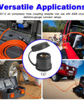Top Shelf Air Compressor Hose Adapter With Slick Dust Cover And Rock Solid A R B Quick Connect Coupling for onboard systems.