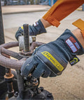 Person wearing Heat Worx Heavy Duty FR Fire Resistant Gloves For Handling Hot Stuff Up To 600°F, NFPA 2112 Certified, grip on valve.