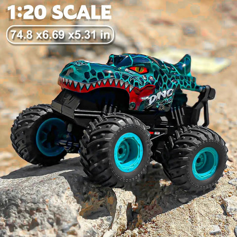 Totally Rad Dinosaur RC Monster Truck for Kids Ages 4 To 7, 1:20 Scale Remote Control Car with monster design and rugged tires