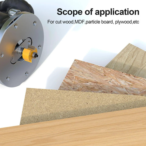 Badass One Piece Half Inch Shank Rabbet Router Bit With Interchangeable Bearings For Killer Finishes And Precision Woodworking Craftsmanship Using Handheld Or Table Routers, showing application with various wood types.