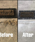 Side-by-side before and after of concrete crack repair with Flexible Concrete Crack Filler For Cracks Up To One Inch DIY Ready.