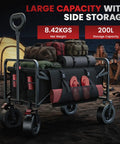 200L Collapsible Wagon Cart Heavy Duty Beach Wagon With 7.48 Inch All Terrain Wheels And Side Pocket, loaded with camping gear