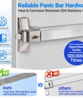 Badass Commercial Door Push Panic Bar with Stainless Steel Lever Handle 31 Inch Exit Device showing durable brushed 304 stainless steel components.