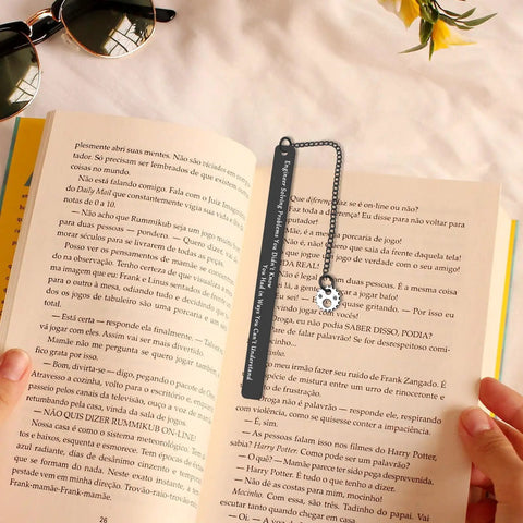 Funny Nerdy Engineer Bookmark Gift For Engineers And Engineering Students Inspiring Quote For Mechanical Electrical Civil Software Engineers Ideal Graduation Gift Or Desk Accessory shown in open book with sunglasses