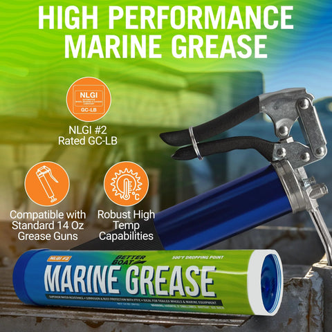 Better Boat marine grease tube, 14 oz, blue tube with green label; compatible with grease guns; NLGI #2 GC-LB.