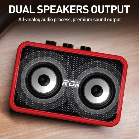 Mini 5W Electric Guitar Practice Amp With Clean And Overdrive Modes, Bluetooth Streaming, Headphone Jack, red frame, dual speakers
