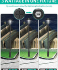 Three 80W LED Post Top Lights With Dusk To Dawn Sensor, adjustable wattage, illuminating outdoor area, 6720LM to 11200LM range