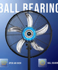 High Velocity 20 Inch Oscillating Pedestal Fan For Industrial Use 3 Speed One Sixth HP Six Point Six Feet Cord UL Listed front view