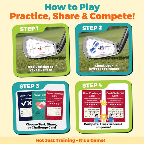 Four-step guide using Golf Impact Tape For Drivers Irons And Woods Instant Club Face Feedback Center Contact Training Aid