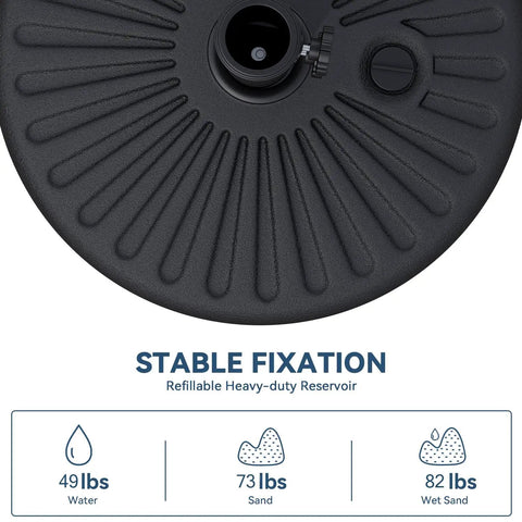 Beefy 82Lb Water Filled Outdoor Umbrella Base Stand For Patio And Garden Heavy Duty Holder top view with weight details