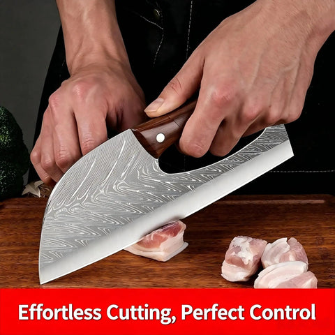 Two Piece Meat Cleaver Knife Set For Cutting Meat And Veggies Beast Mode Tough Carbon Steel Viking Style Kitchen Knives In Use
