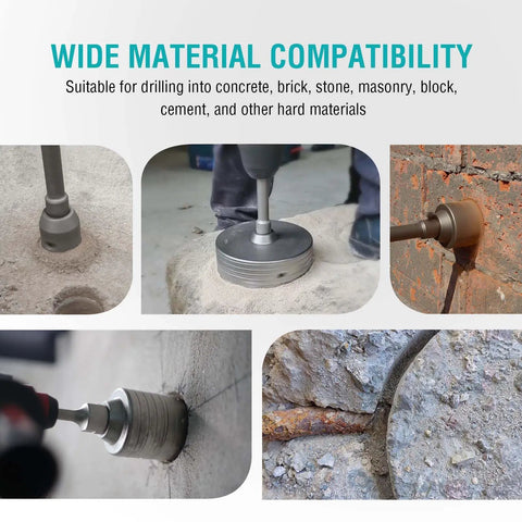 Badass 20 Piece Concrete Hole Saw Kit With Heavy Duty Sds Plus And Sds Max Shanks For Rotary Hammers in use on concrete and brick.