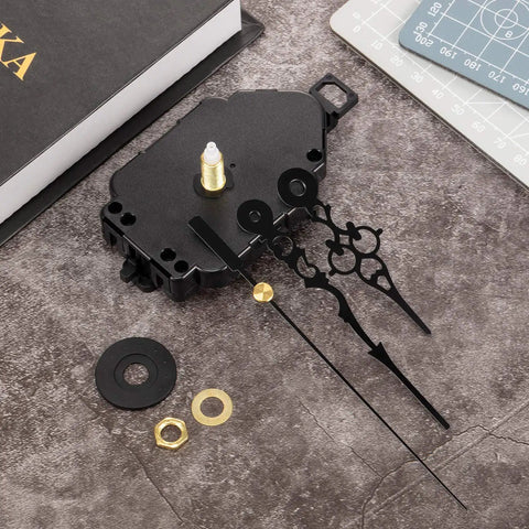 DIY Quartz Clock Movement Kit Replacement Mechanism With 0.9 Inch Pendulum Rod, Second Jump Movement, clock components on table