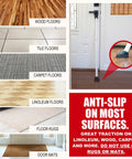 Three In One Door Security Bar For Home And Travel on wood floor with anti-slip feature, not for use on rugs or mats