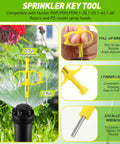 4 Pack Sprinkler Key And Adjustment Tool Kit For Rain Bird 5000 And Hunter PGP Heads with detailed yellow wrench features.