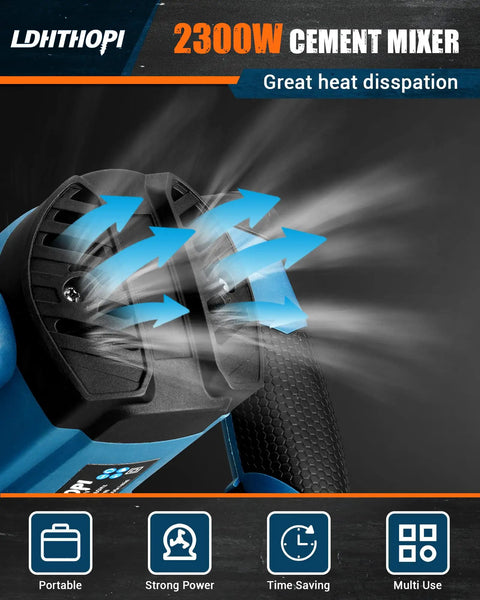 Cooling vents on Powerful 2300W Electric Cement Mixer Handheld With 6 Speed Settings, 110V for fast and smooth stirring