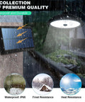 Solar Pendant Lights Dual Head 78 LED 900LM Motion Sensor, IP65 Waterproof, shown under rain highlighting durable design.