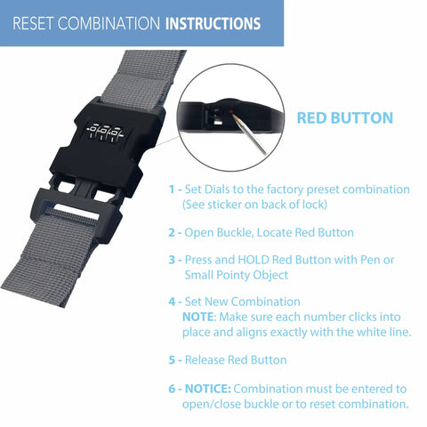 Waterproof Locking Backpack With Secura Lock Security, Anti Theft 3 Digit Combo showing reset instructions and lock mechanism