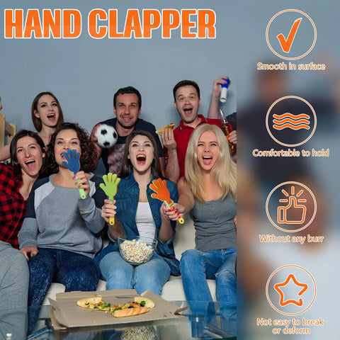 Group cheering with 16 Pack Colorful 7.5 Inch Hand Clappers Noisemakers For Parties And Sports Events Plastic Clappers Party Favors