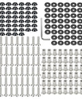 M6 Aluminum Fender Washers Engine Dress Up Bolts 54 Piece Kit features black washers and silver bolts with rubber gaskets.