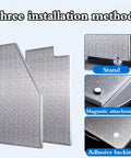 Heat Insulation Board For Kitchen Safety with flame resistant shield showing stand, magnetic attachment, and adhesive backing methods.