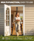 Woman holding tray walking through Beefed Up Magnetic Screen Door For 32 By 80 Inch Opening 34 By 81 Inch Mesh Fits Front Back Doors
