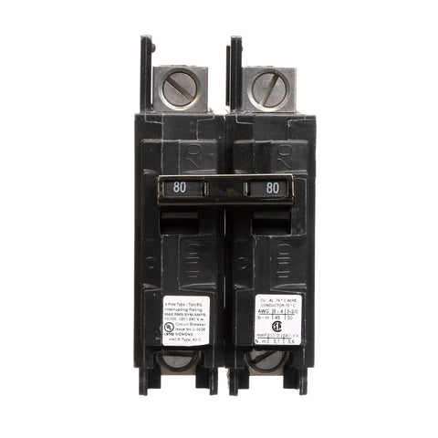 80 Amp Double Pole 120 And 240 Volt Breaker With Lug In Lug Out 10KAIC Interrupting Rating UL Listed Molded Case Design