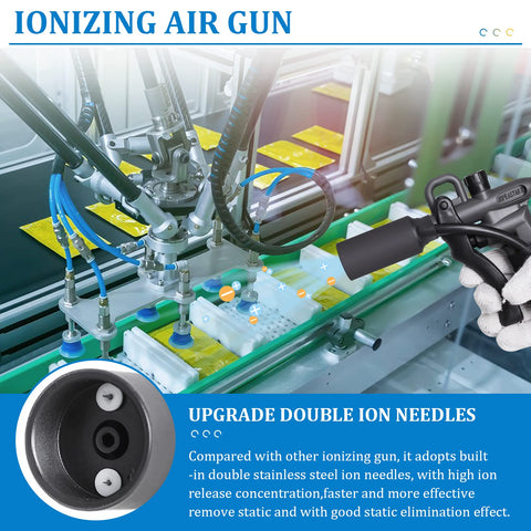 Anti Static Ionizing Air Gun For Vinyl Records And Auto Painting, ProGrade High Voltage Generator with double ion needles