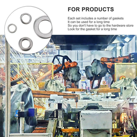 Stainless Steel Spring Washers And Plain Spacers Assortment Kit 600 Pcs Lock Washers Set in industrial workshop.